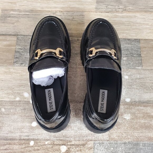 Steve Madden Lando Womens Shoes Sz 8 M Black Leather Tailored Lug Sole Loafer - Picture 3 of 5